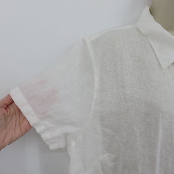 LL Bean Women Plus 1X Linen White Collar Short Sleeve Button Front Shirt Top - Picture 4 of 10